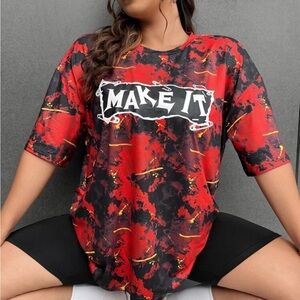 SHEIN Coolane Plus Letter Graphic Drop Shoulder Tee & Biker Shorts